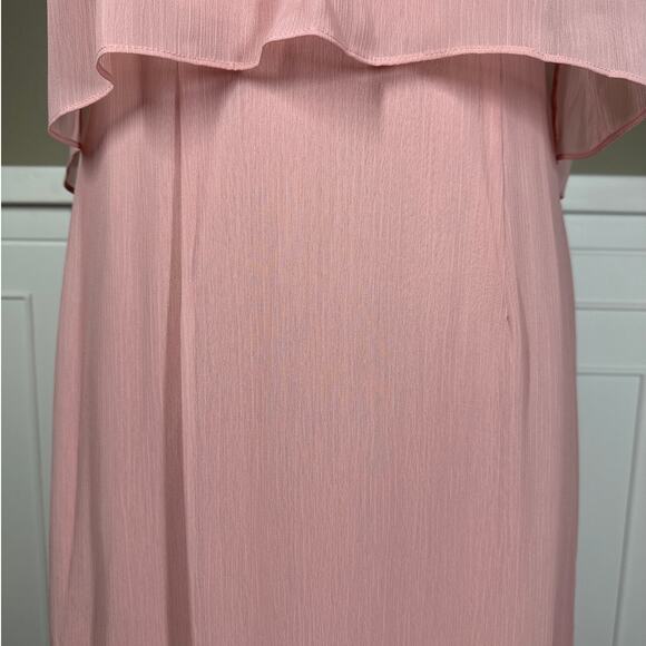 David's Bridal Long Flounced Halter Crinkle Chiffon Bridesmaid Gown Sedona Sz 6 - Picture 4 of 16